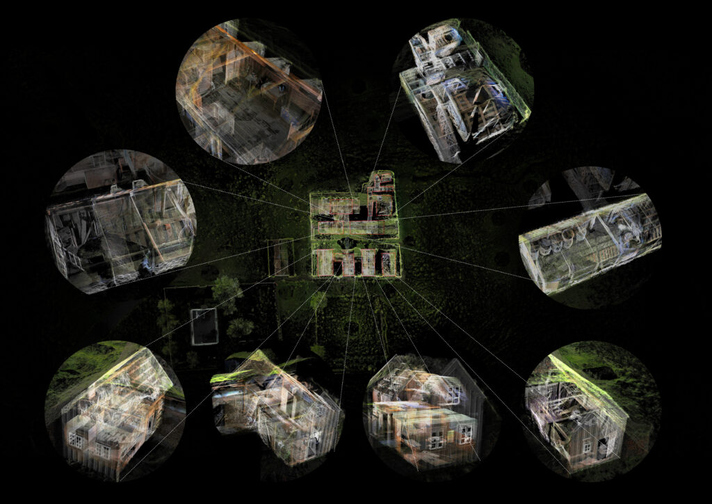 Unveiling a Complex System of Spatial Relationships, 2022.

The generated sections of each turfhouse unit demonstrate the rich and diverse arrangement of representational spaces (arranged towards the main façade), functional spaces (situated at the inner core of the turfhouse) and private areas (placed uphill). Each of the sections allows the viewer to study also the invisible, the non-spaces. The complex typology functions through its inner logic and order, guided and supported through a plethora of actors, alive, not alive, active and static. 